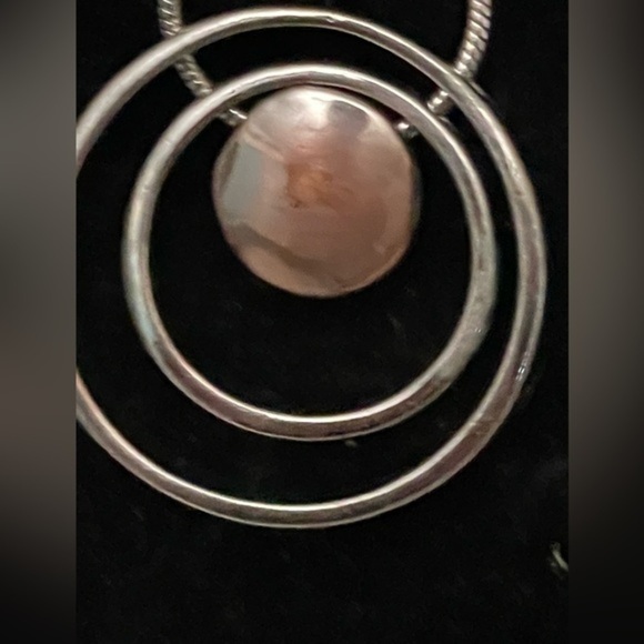 36” silver tone snake chain necklace with two open circles solid round pendant - Picture 4 of 10